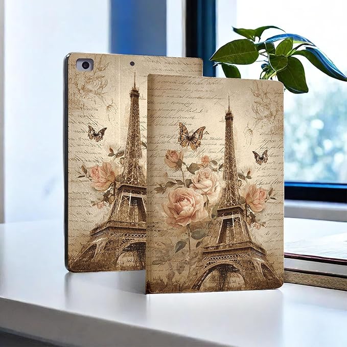for Microsoft Surface Pro 8-13" 2021 Tablet Case,Auto Wake/Sleep,Adjustable Stand Protective Cover - Paris Eiffel Tower Rose Butterfly