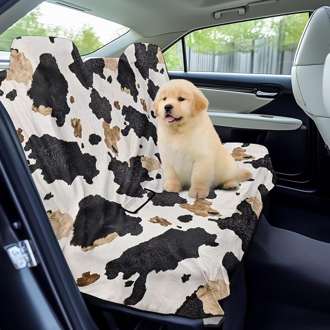 Renewold Back Seat Cover for Car Trucks Van SUV Sedan Rear Bench Towel Seat Covers for Dog in Car Automotive Backseat Mat After Swimming Hiking Gym Camping Blanket Yoga Pad Black Brown Cow Print