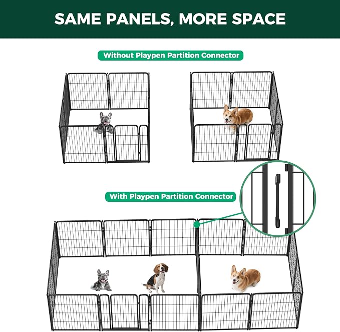 FXW Homeplus Indoor Dog Playpen with Divider Connectors, 32" H, 16 Panels | Calm Indoor Play Area, Two-Zone Layout, For Small & Medium Dogs, Patented