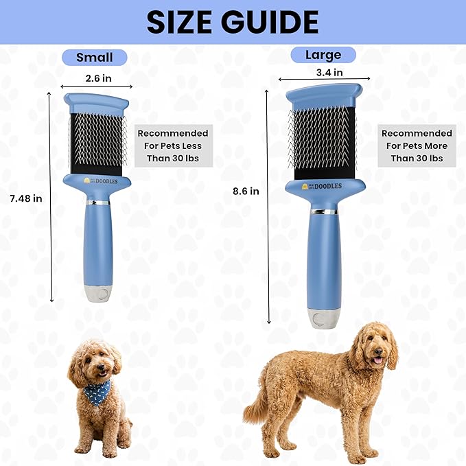 Double-Sided Slicker Brush for Dogs, Dematting & Deshedding Dog Brush, Dog Grooming Supplies, Long Pin Detangler for All Hair Pets, Poodles, Doodles, & Goldendoodles (Small)