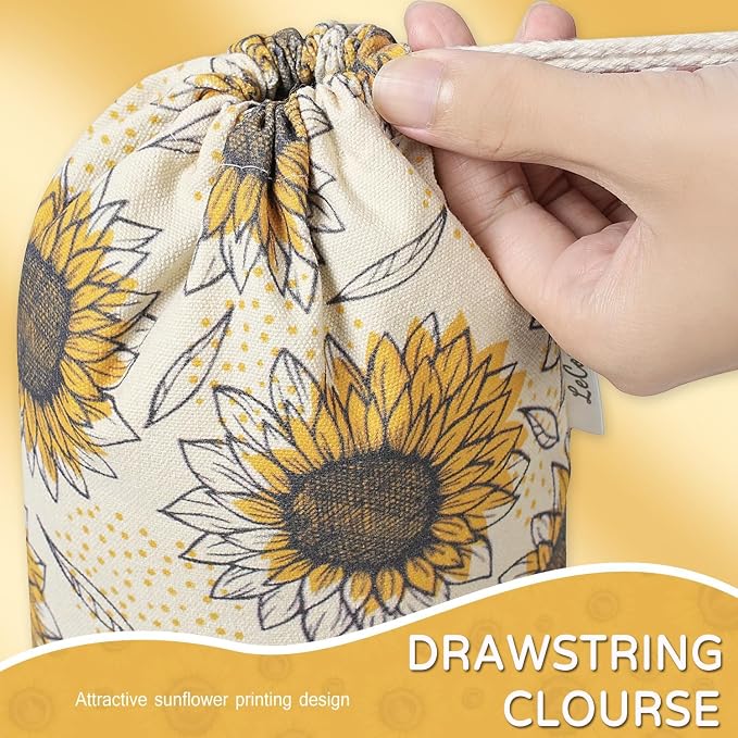 Plastic Bag Holder, Reusable Grocery Bag Holder for Plastic Bags Groceries Store, Flower Canvas Trash Plastic Bag Organizer Storage Holders for Home Kitchen Pantry Decor (Yellow Sunflower)