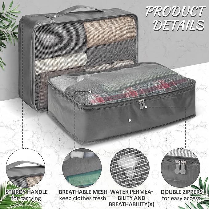 Silkfly 4 Pcs XL Packing Cube for Travel Luggage,Simple,Gray | 17.7 x 13 x 4.7, Same Size, Gray Suitcase Storage Organizer Set, Reusable Mesh Clothes Cube for Hiking Camp Family Accessory
