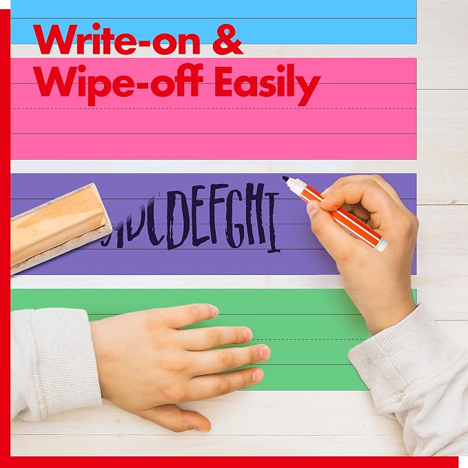 10 Pack Magnetic Sentence Strips, 5 Colors Ruled Writing Strip Dry Erase Sentence Learning Strip for School, Office, Classroom Supplies (Yellow/Pink/Blue/Green/Purple, 17” x 3”)