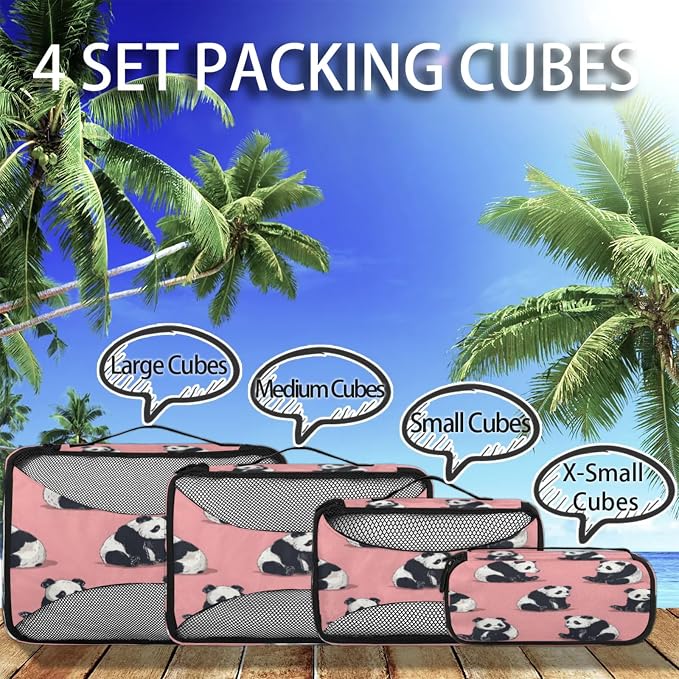 Packing Cubes for Travel, Precious Pandas Travel Luggage Packing Organizers for Women Men, Large Custom Toiletries Bag for Clothes Shoes, Cute Panda