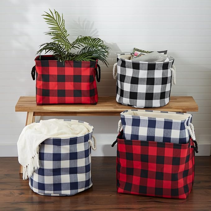 DII Buffalo Check Storage Bin, Medium Rectangle, 16x10x12, Red & Black