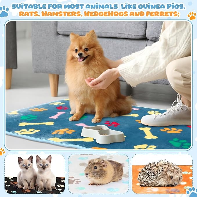 Tegeme 6 Pcs Waterproof Dog Blanket 30 x 20 Inch Paw Print Pet Blanket for Dogs Cats Puppy Washable Soft Fluffy Fleece Rug Flannel Throw Warm Sleep Mat for Kitten Doggy
