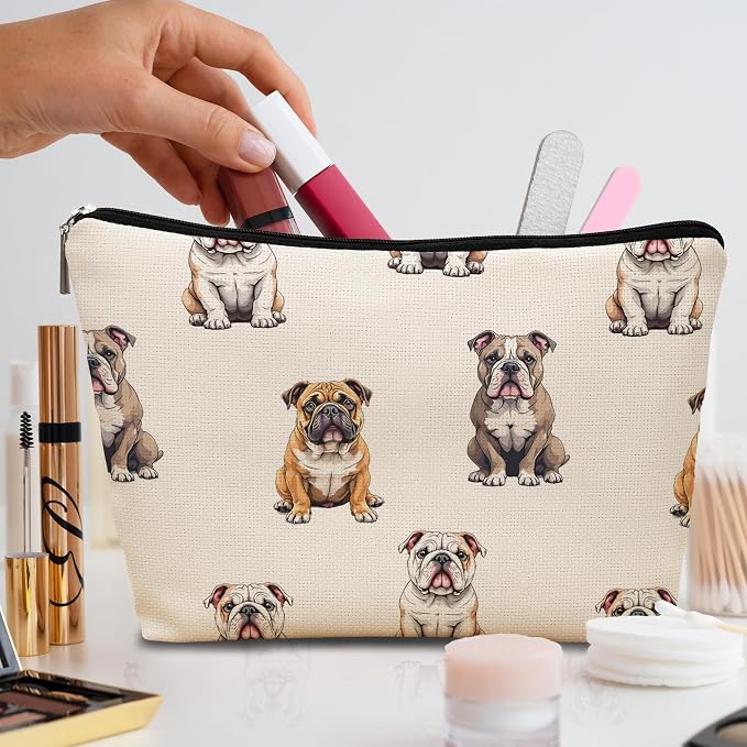 English Bulldog Dog Makeup Bag, English Bulldog Lovers Gifts Cosmetic Bag for Women, Dog Mom Lovers Owner Gifts for Women Christmas, Pet Lover Gift Zipper Travel Makeup Pouch for Purse