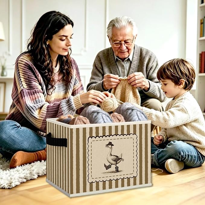 Western Cowboy Goose Nursery Cube Storage Bins with Handles, Farm Animal Nursery Collapsible Fabric Storage Basket Boxes Books Clothes Organizer for Kids Boys Room Bedroom Bathroom