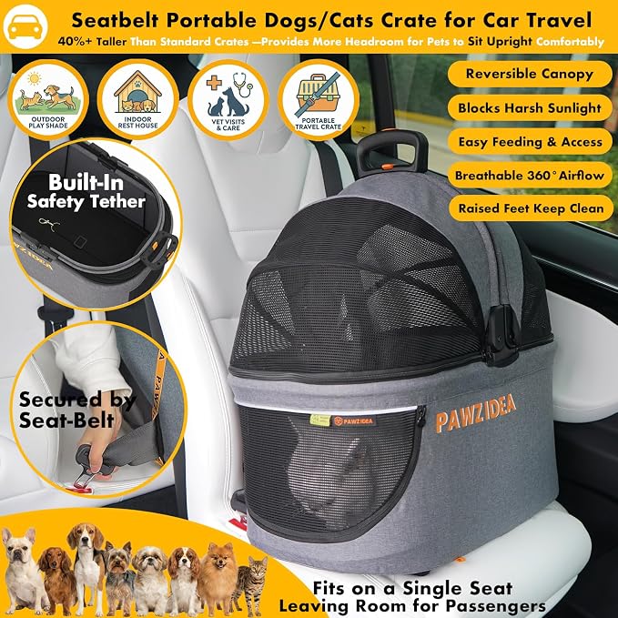 PAWZIDEA Double Pet Stroller with 2 Detachable Carrier, Multifunctional | Portable Travel Crate & Car Seat Combo & TSA-Approved Expandable Carrier, Foldable Jogger Stroller for 2–4 Cats or Small Dogs