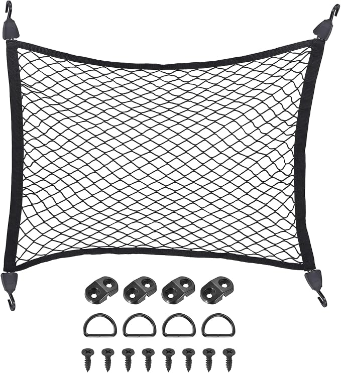 PATIKIL Truck Cargo Net, (31.5 x 23.6 Inch, Black) with Base and D-Ring | Single Elastic Adjustable Trunk Bed Net Stretchable Mesh Storage Organizer Heavy Duty for Pickup Trucks SUV Cars