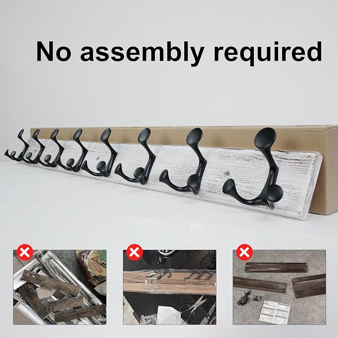 SKOLOO 43-Inch Wood Coat Rack Wall Mount with 8 Triple Hooks - Ideal for Family Entrances, Classrooms, and Pet Supplies Storage - Perfect Coat Hooks for Wall,Distressed White Wash, Pack of 2