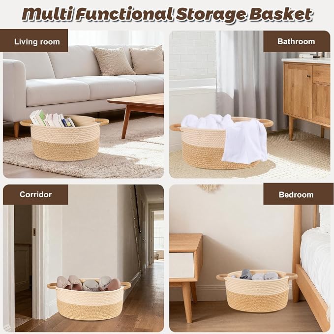 Woven Basket for Toys, Blankets & Gifts Empty ,Cotton Rope Storage Basket with Reinforced Handles for Nursery,Livingroom,Bedroom,Bathroom & Home Decor,21.65" x 12.6" x 8.46" (L)