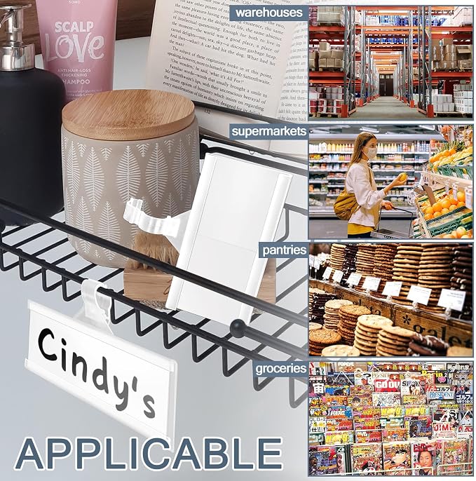 50 Pack Wire Shelf Label Holders, Reusable Price Card Display Clips (3" x 1.34") | Secure Snap Clip Design, Reusable Plastic Holder, Fits Wire Shelves For Price Tags, UPC Labels, Inventory and Product Display