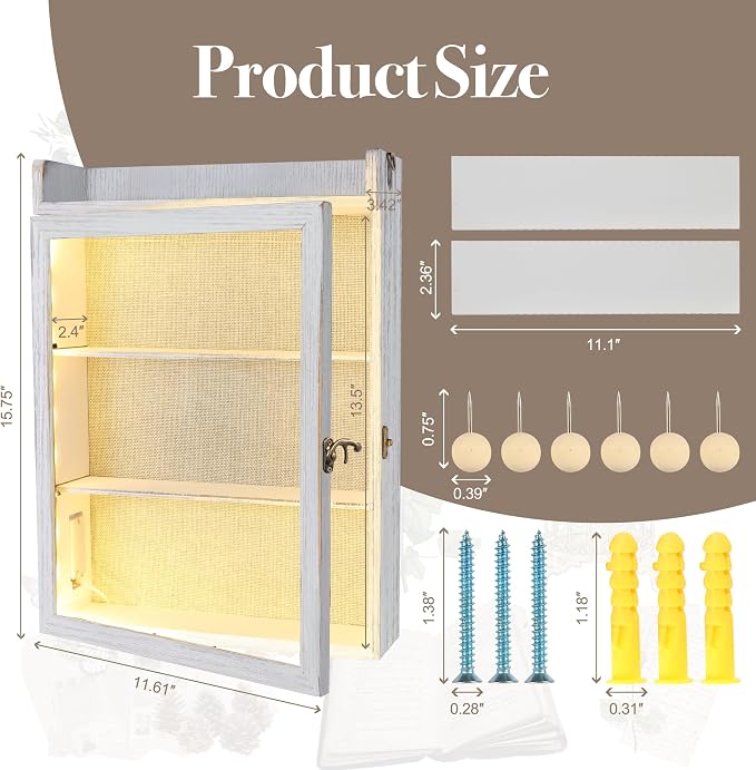 11x16 Flower Shadow Box Frame with Shelves, White
