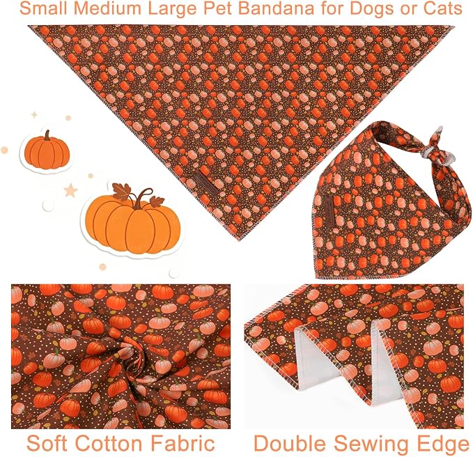 Fall Pumpkin Dog Bandana, Halloween Autumn Leaves Triangle Bid Scarf with Pumpkin Pattern, Cotton Pet Kerchief for Girl Boy Dogs or Cats, Cute Puppy Bandana Fancy for Dogs