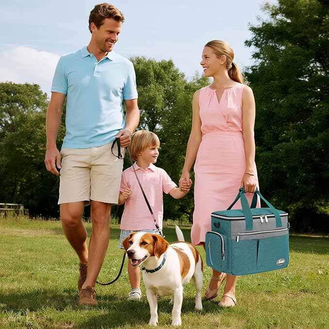 Dog Travel Bag for Pet Kit for Supplies with 2 Food Storage Containers 2 Collapsible Bowls 1 Feeding Mat 1 Dog Treat Pouch 7-Piece Set Perfect Road Trips Camping Weekend (Teal)