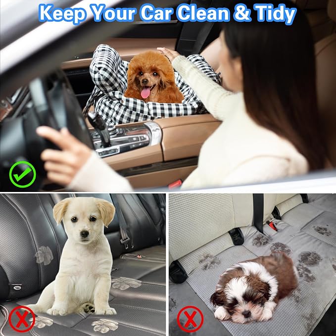 Dog Car Seat for Small Dogs, Portable Puppy Car Seat of Easy Installation, Fashionable Pet Carrier Bag with Large Pockets, Machine Washable Dog Booster Seat (Red)
