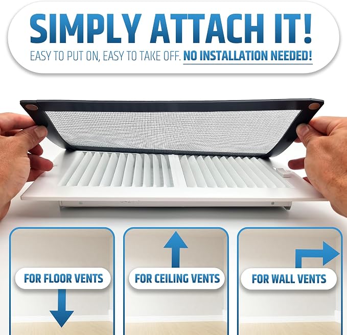 Powerful Magnetic Vent Screen Mesh Covers (3-Pack) that Will Never Move or Fall - for Floor, Wall & Ceiling Registers of Width 7" to 8", Length 15" to 16" - Super Strong Neodymium Magnets | Black