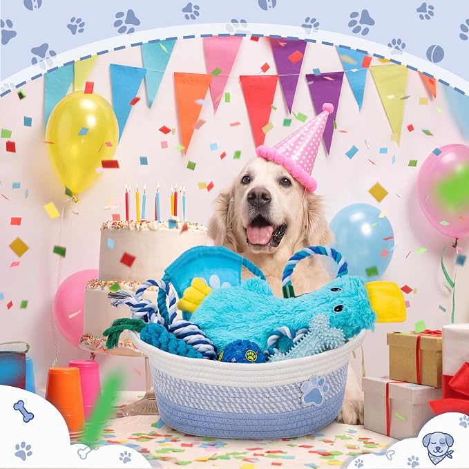 Zopeal Dog Toy Gift Basket Set for Puppy Birthday, Blue