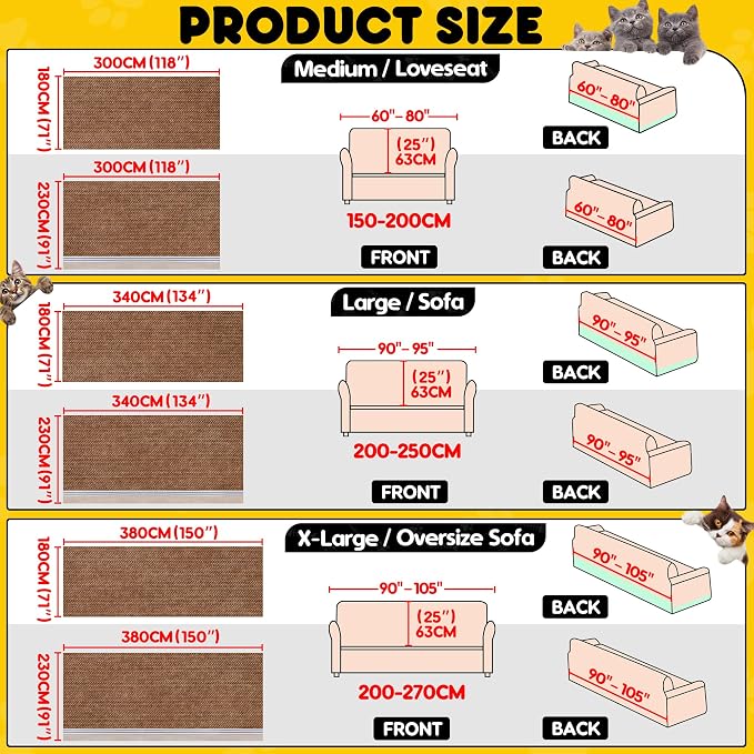 Loiion Cat Scratch Proof Furniture Protector Waterproof Sofa Cover 150"x91" | Pet-Friendly Couch Protector, Anti-Scratch & Anti-Slip Sofa Cover For Cats Dogs Kids, Machine Washable