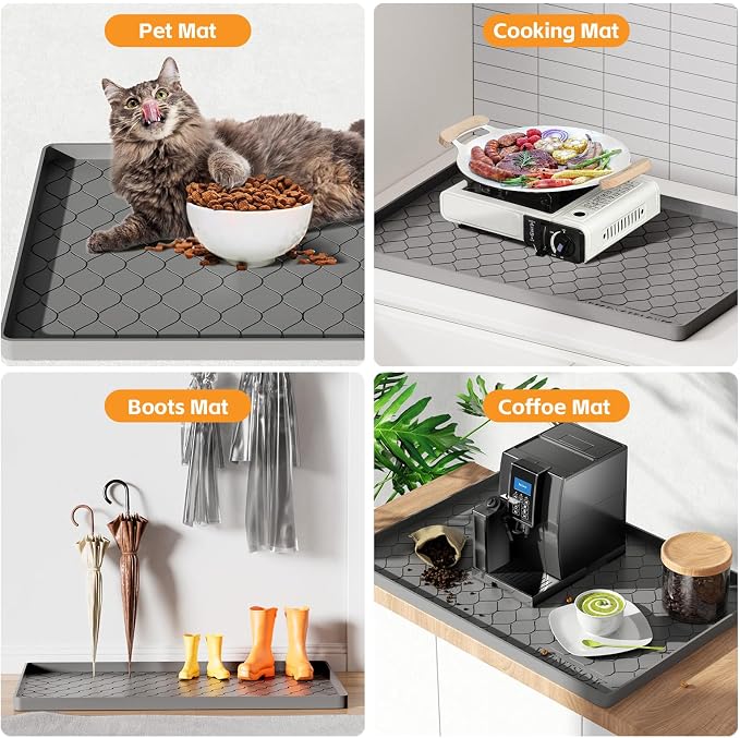 Winisok Waterproof Under Sink Mat 22" x 19", Silicone Mat, Light Gray | Raised Edge Traps Spills & Leaks, Shelf Liner, Cabinet Protector, for Kitchen, Bathroom, Boots, Pets, Home Essentials