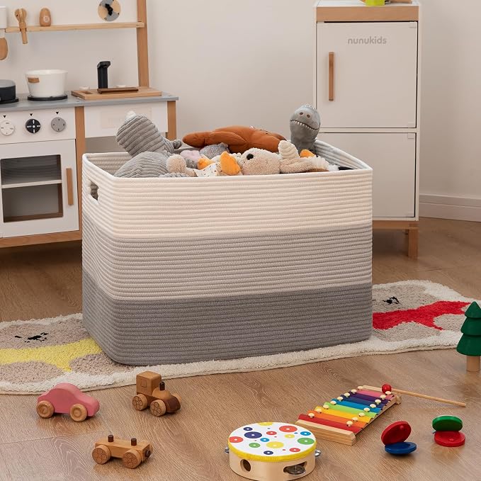 OIAHOMY Blanket Basket Laundry Basket Dog Toy Basket 108L Gradient Grey | Large Storage Basket,Baby Basket,Toy Storage,Woven Rope Basket for Blankets,Blanket Storage for Living Room