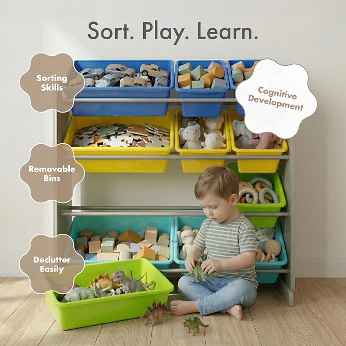 Humble Crew Kids Toy Organizer with 12 Bins, 4 Tier Storage for Playroom