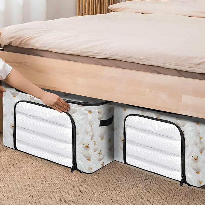 Cute Pet Ducks Under Bed Storage Containers Clear Window Collapsible Closet Storage Boxes with Lids Dual Zipper Bookshelf