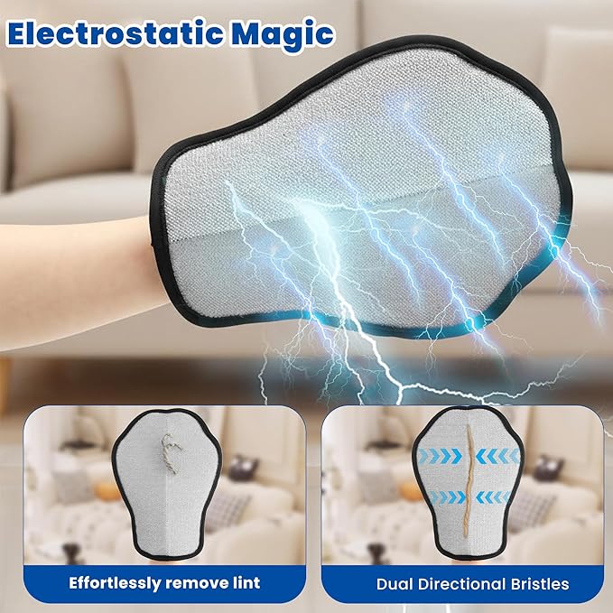 Pet Hair Removal Gloves, Reusable Electrostatic Pet Removal Gloves for Cats & Dogs, Magic Brush Pet Hair Remover Tool for Couch, Carpet,Laundry,Sofa(2 PK)