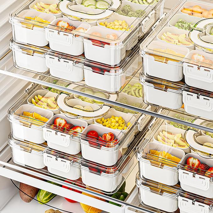Large Snackle Box Snack Containers with Lids, 2 Pcs Divided Serving Tray | Portable Snack Platter Fruit Veggie Tray Snackele Box Container for Charcuterie, Party, Snack, Nuts, Beach, Travel, Picnic
