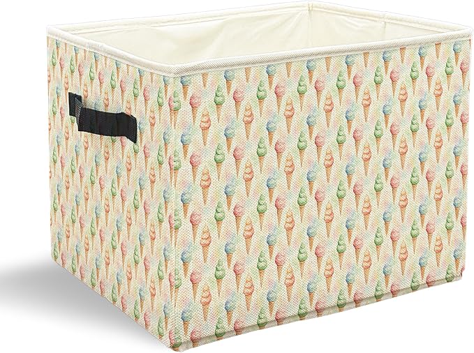 Ice Cream Storage Bins with Handles, Ice Creams Lovers Gifts, Colorful Ice-Cream Cone Collapsible Laundry Basket Storage Box for Home Bedroom Bathroom Clothes Toys Books