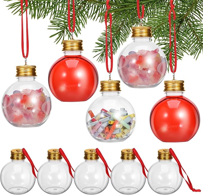 10pcs Christmas Bulb-shaped Juice Bottles with Leak-proof Protective Lid Covers, round Pet Plastic Party Juice Bottles for Holiday Decoration and Gift Packaging