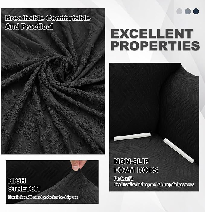YEMYHOM Couch Cover Latest Jacquard Design High Stretch Sofa Chair Covers for Living Room, Pet Dog Cat Proof Armchair Slipcover Non Slip Magic Elastic Furniture Protector (Small, Leaf Patten Black)