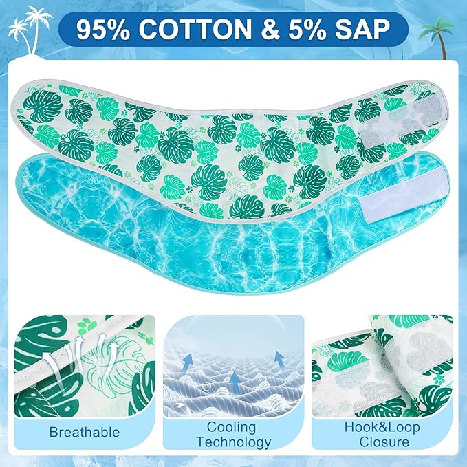 BEAUTYZOO Dog Cooling Bandana for Medium Large Dogs, 2 Pack Instant Cooling Bandanas Breathable Cooling Ice Towel Neck Wraps, Pet Scarf Keep Dogs Cool in Hot Summer,Leaf S