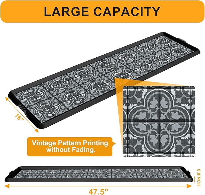 BEHERO Boot Tray Shoe Mat Decorative Patterned, Rubber Boot Matt Tray Indoor and Outdoor Use, 16" x47.5" Shoe Cleaning Mat Non-Slip, Shoe Storage Waterproof with Artistic Prints for Entryway(Gray)
