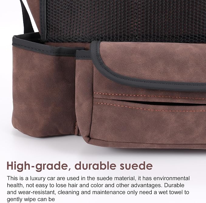 Leather Car Seat Organizer for Handbag/Purse – Fits Between Front Seats, Holds Wallet, Phone & Essentials. (Modle A/Brown)
