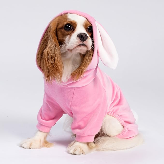 Fitwarm Dog Halloween Bunny Costumes, Funny Dog Hooded Pajamas, Doggy Clothes for Small Dogs Boy Girl, Pet Apparel, Pink, White, XL