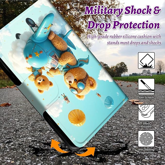 Rotating Handle Case for Samsung Galaxy Tab A11 Plus 2026/A9 Plus 11" 2024, 360 Degree Swivel Kickstand with Magnetic Closure Shockproof Leather Cover for Women Men, Airplane Bear