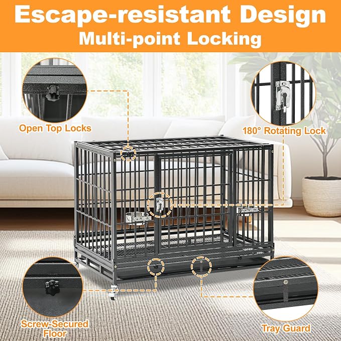 Homey Pet 2 Pack Three Tier 37" Heavy Duty Stackable Dog Crate with Wheels | Drop Cages for Dogs with Escape proof Locks, Tray, Bowl, Open Top, for Small and Medium Dogs, Breeders and Multi-dog Homes