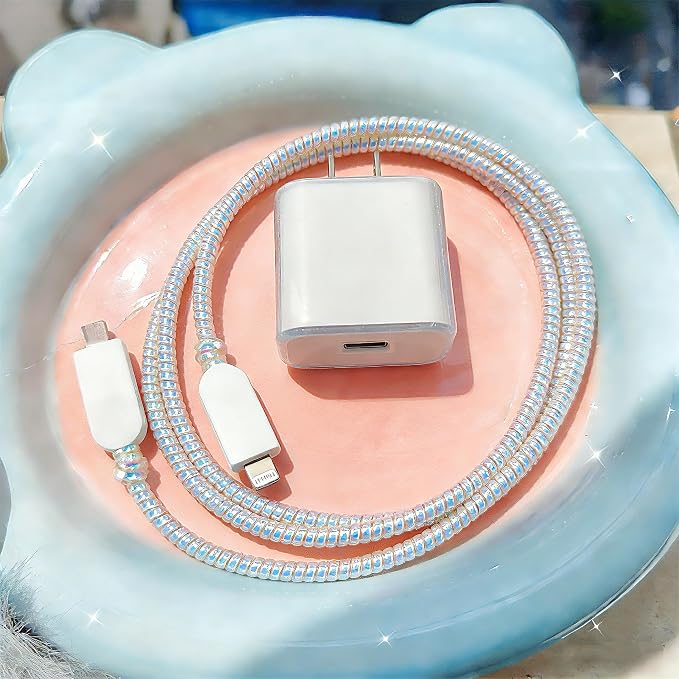 Cute Charger Cord Protector for iPhone Charger,DIY Transparent Charger Cable Protector Wire Saver,Not Yellowing,Soft Phone Cable Protector,Cable Charger Protector for iPad iPhone15 16 17 Pro Max