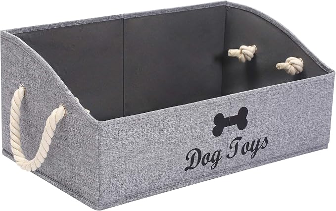 Morezi Large dog toy bin puppy shallow toy baskets dog toy storage perfect for living room playroom closet home organization - Snow Gray