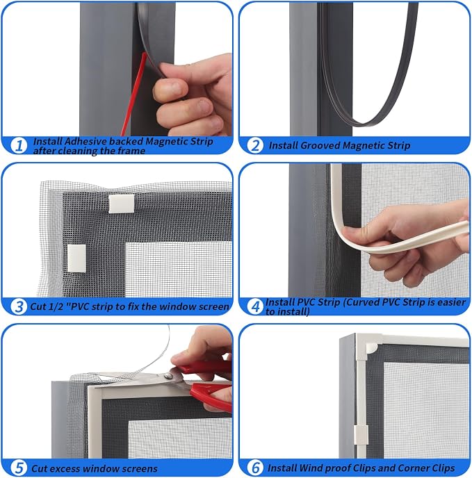 Adjustable Magnetic Seamless Fiberglass Window Screen mesh Replacement kit - Ventilation and Breathable Window Netting Repair Kit for Basement/Patio/Bathroom Vents/Bedroom Window Sills