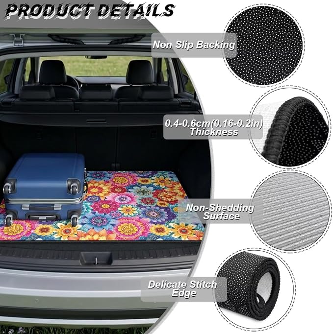 Howilath Bohemian Floral Rear Cargo Mat All Weather Trunk Liner for Cars SUV Truck, Non-Slip Polyester Carpet