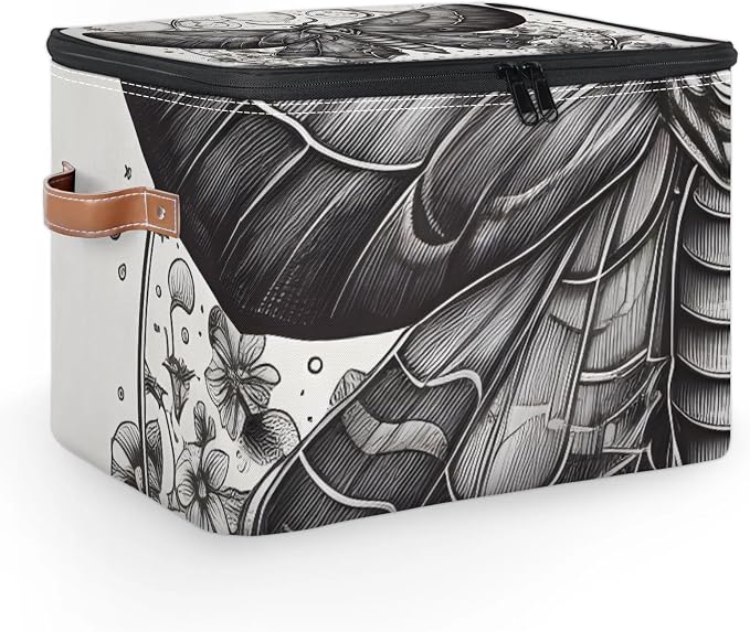 Gothic Moth Foldable Storage Bin with Lid Zipper | Closet Shelf Organizer, Boxes, Basket Containers for Home, Lidded Storage Cube for Bedroom, Waterproof, with Handles