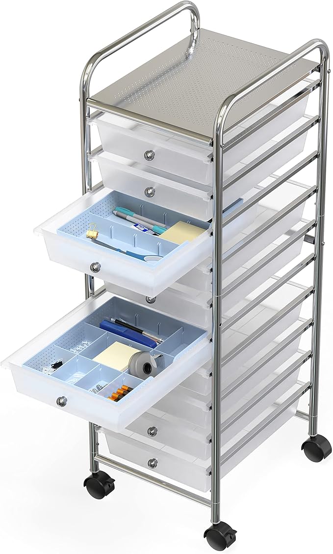 Simple Houseware Drawer Organizer Tray, 9 Adjustable Compartments, Blue | For Office, Makeup, and Craft Drawer or Desktop Storage