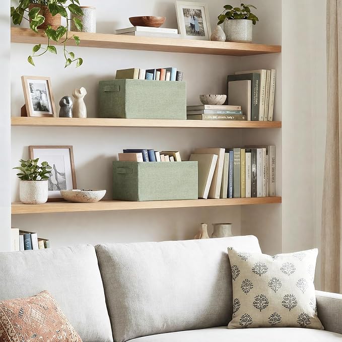 GRANNY SAYS Fabric Storage Bins, Closet Organizers, Sage Green, 2-Pack | With Metal Frame, Foldable, Sturdy Handles, Basket for Closet, Shelf, Bedroom, Holds Blankets, Clothes, 13"x8.5"x7"