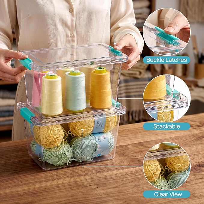 Vtopmart 6 Pack 5 Qt Clear Storage Bins with Lids for Toy & Craft Storage | Stackable Plastic Toy Bin for Home, Classroom, Plastic Art & Craft Storage Container, BPA-Free Organizer Box