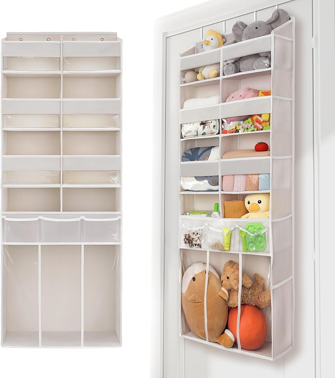 Extra Large Over The Door Organizer with Clear Pockets - 8 Compartments & XL Bottom Storage, Heavy-Duty Hanging Organizer for Bathroom, Bedroom, Closet (57 Inch Height).
