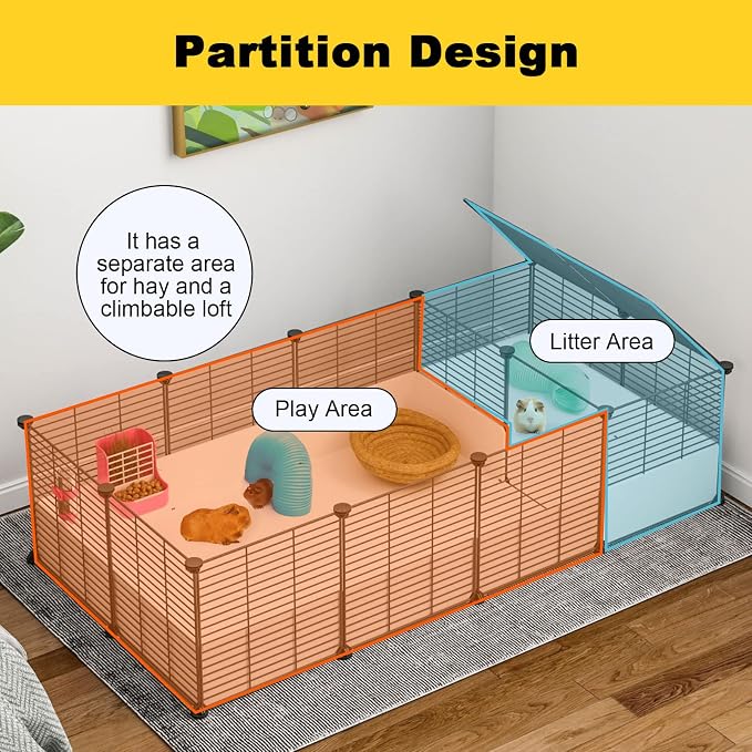 Oneluck Guinea Pig Cage, Indoor Habitat with Waterproof Plastic Bottom,Playpen for Small Pet Bunny, Turtle, Hamster, Partition cage