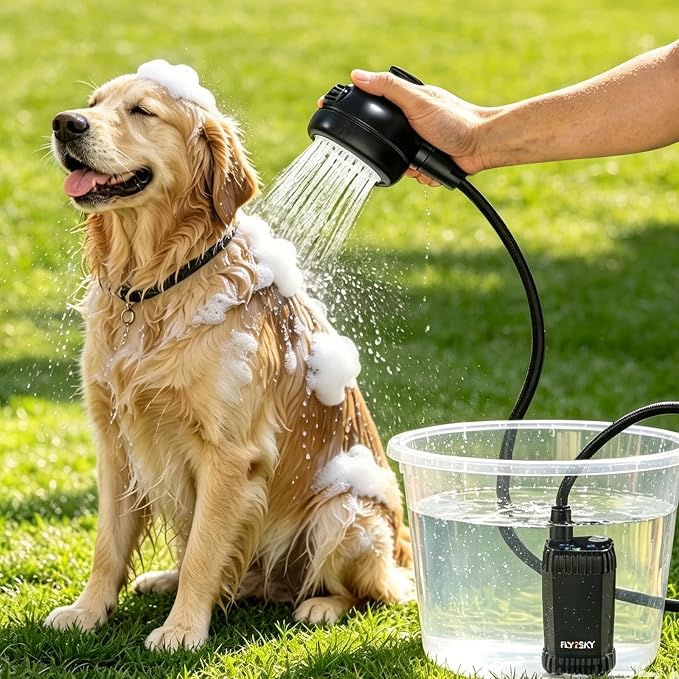 Rechargeable Portable Pet Shower Head Dog Bath Supplies for Indoor Outdoor | Dog Bathing Accessories with LED Display Temperature, IPX8 Waterproof Shower Pump Pet Grooming Tool for Yard Camping